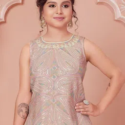 Lagorii Girls Ethnic Motifs Embroidered Regular Sequinned Kurta with Patiala image 3