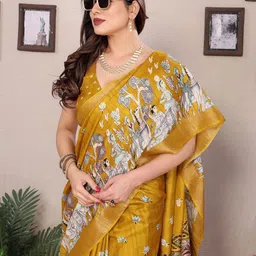 Ambuja International Floral Printed Zari Saree-image-59