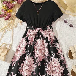 White World Girls Floral Printed Fit & Flare Dress-image-32