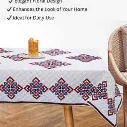 CROSMO Cream-Coloured Floral Cotton 4-Seater Table Cover image 2