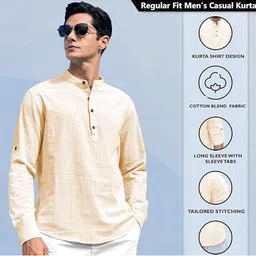 Edin Men Solid Cotton Kurtas image 3