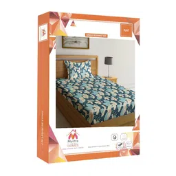 Myntra Elegant Homes Blue & Cream Printed 300 TC Single Bedsheet Set-2.20 m x 1.50 m image 3
