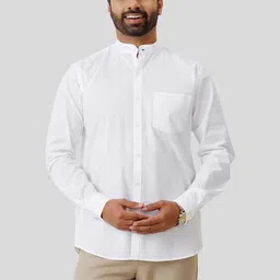 UATHAYAM Men Mandarin Collar Regular Fit Full Sleeves Formal Shirt-picture-15