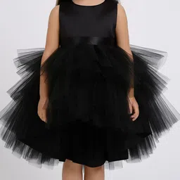 TILISM Girls Round Neck Sleeveless Layered Knee Length Net Fit & Flare Dress image 5