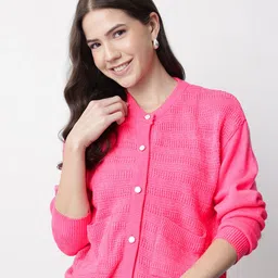 Mast & Harbour Solid Round Neck Self-Striped Cardigan-picture-16