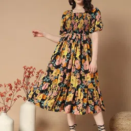 OTABU Floral Print Cold-Shoulder Crepe A-Line Midi Dress-picture-20