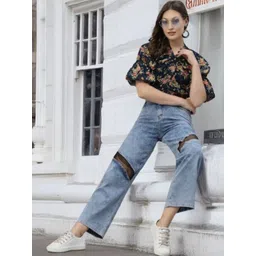STYLECAST X KASSUALLY Women Floral Printed Puff Sleeves Blouson Crop Top image 3