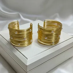 ORANGENYSHA Women 2 Pearls Gold-Plated Cuff Bracelet-picture-39