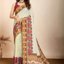YAMUNE Ethnic Motifs Zari Pure Cotton Mysore Silk Saree-image-7