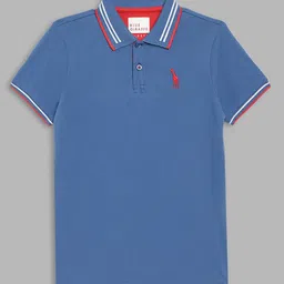 Blue Giraffe Boys Solid Polo Collar Cotton T-shirt image 1