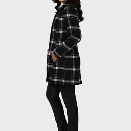 HUE & HIDE Women Wool Spread Collar Checked Tailored Jacket image 2