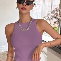 CILIMILI Women Pack Of 2 Ribbed Round Neck Tank Crop Top-image-74