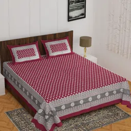 UNIBLISS Maroon & White Floral Cotton 144 TC Double Queen Bedsheet Set-2.15mx2.35m-image-25