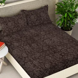 Myntra Elegant Homes Coffee Brown Printed Woollen 300 TC King Bedsheet Set 2.5 m x 2.25 m-picture-18