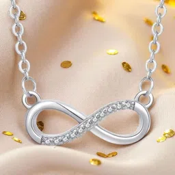 Nilu's Collection Silver Plated American Diamonds Studded Infinity Necklace With Chain-image-67