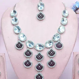 VATSALYA creation Rhodium-Plated Artificial Stone Studded Jewellery Set image 2