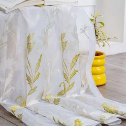 Parda Online White & Green Set of 2 Ethnic Motifs Sheer Window Curtain image 3