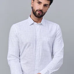Putra Men Standard Fit Grid Tattersall Checked Spread Collar Cotton Formal Shirt-picture-19