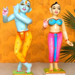 GW CREATIONS White & Orange Radha Krishna Exquisite Marble Religious Idol Showpiece-image-97