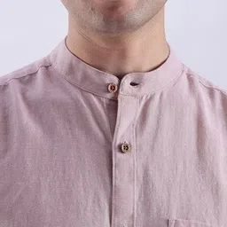 TURMS Men Stain And Water Repellent Anti Odor Mandarin Collar Kansas Linen Solid Shirt image 3