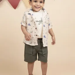 LITTLE COLLARS Boys Printed Short Sleeves Pure Cotton T-shirt And Shirt With Shorts-picture-29