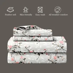 Jaipur Weaves Grey & Pink Floral King Bedsheet with 2 Pillow Covers image 5