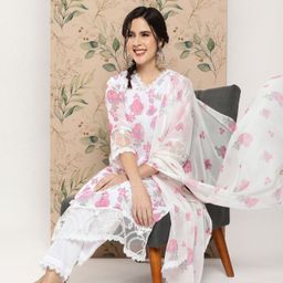 Sangria Floral Printed Straight Kurta & Trousers With Dupatta-picture-10