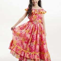 Bitiya by Bhama Girls Floral Printed Off-Shoulder Maxi Dress-image-95