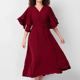 Iti Flared Sleeve Midi Dress-image-0