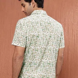 Fabindia Men Spread Collar Floral Printed Cotton Casual Shirt image 5