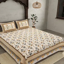 JAIPUR FABRIC Yellow Floral Cotton 180 TC Double King Bedsheet Set-2.74mx2.28m-picture-42