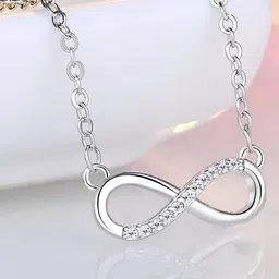 KARISHMA KREATIONS Silver-Plated Crystal Stones Studded Infinity Pendant With Chain-picture-17