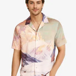 RARE RABBIT Men Comfort Cuban Collar Abstract Printed Casual Shirt-picture-37