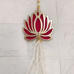 Nutts 2-Pcs Pink & Yellow Wooden Lotus Hanging FestiveDecor image 2