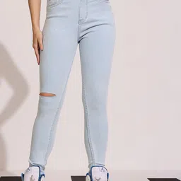 DOLCE CRUDO Women Skinny Fit High-Rise Highly Distressed Heavy Fade Stretchable Jeans-picture-11