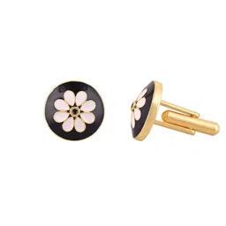 House of Pataudi Men Gold-Plated Floral Round Shape Cufflinks image 2