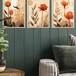 Kotart Brown & Red 3 Pieces Wooden Floral and Botanical Wall Paintings image 3