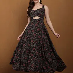 Dazzler Fashion Women Paisley Printed Cut-Outs Crepe Fit & Flare Maxi Dress image 1