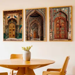 WALLLANE Brown & Green 3 Pieces Traditional Rectangle Portrait Wooden Wall Arts 17" x 13"-picture-16