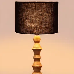Devansh Black Drum Shaped Wooden Table Lamp image 2