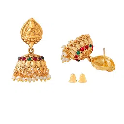 Yellow Chimes Gold-Plated Artificial Stone Studded & Beaded Temple Jewellery Set image 2