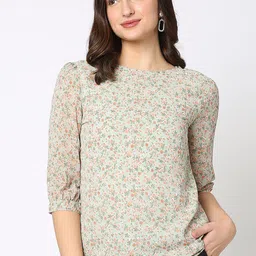 NOT SO PINK Women Floral Printed Georgette Top image 1
