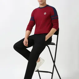 Peter England Casuals Men Colourblocked Round Neck Cotton Pullover Sweatshirt image 3