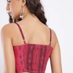 fusion by glitchez glitchez Geometric Printed Tie-Up Detail Shoulder Straps Smocked Super Crop Top image 2