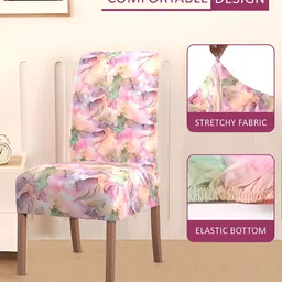 Kuber Industries 8-Pcs Pink & Green Printed Stretchable Table Chair Cover image 4