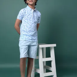 Crimsoune Club Boys Floral Printed Polo Collar Raw Edge Slim Fit T-shirt image 3
