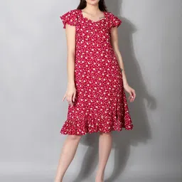 MJ LIFE STYLE Floral Print Flutter Sleeve Ruffled Crepe A-Line Dress-image-0