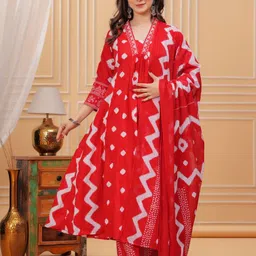 MANOJAVA Women Printed Regular Pure Cotton Kurta with Palazzos & With Dupatta-picture-18