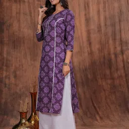 HIBIKI Bandhani Printed Thread Work Cotton Straight Kurta image 4