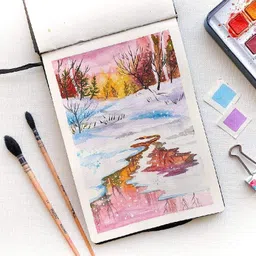 zen sangam express your mind Artists’ - A6 Watercolor Art Journal Landscape - 245 GSM - 20% Cotton Cold Pressed - (50 Pages) - Size (10.5x14.8cm) - Watercolour Book - Blue Sketch Pad image 5